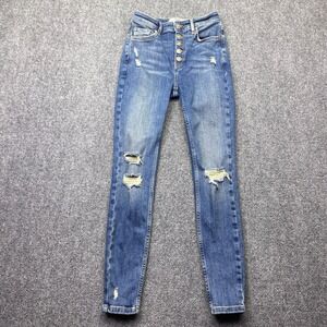 Free People We The Free Distressed High Rise Button Fly Skinny Jeans Blue 25